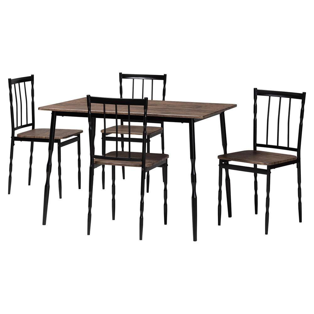 Nevan Brown Wood and Black Metal 5-Piece Dining Set