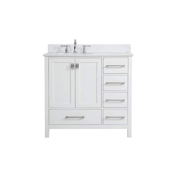 Unbranded Simply Living 36 in. W x 22 in. D x 34 in. H Bath Vanity in White with Calacatta White Engineered Marble Top