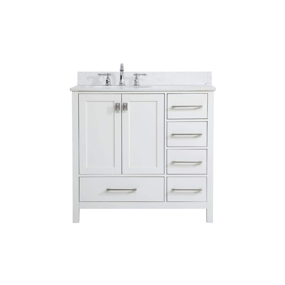 36 in. W Single Bath Vanity in White with Engineered Stone Vanity Top in Ca