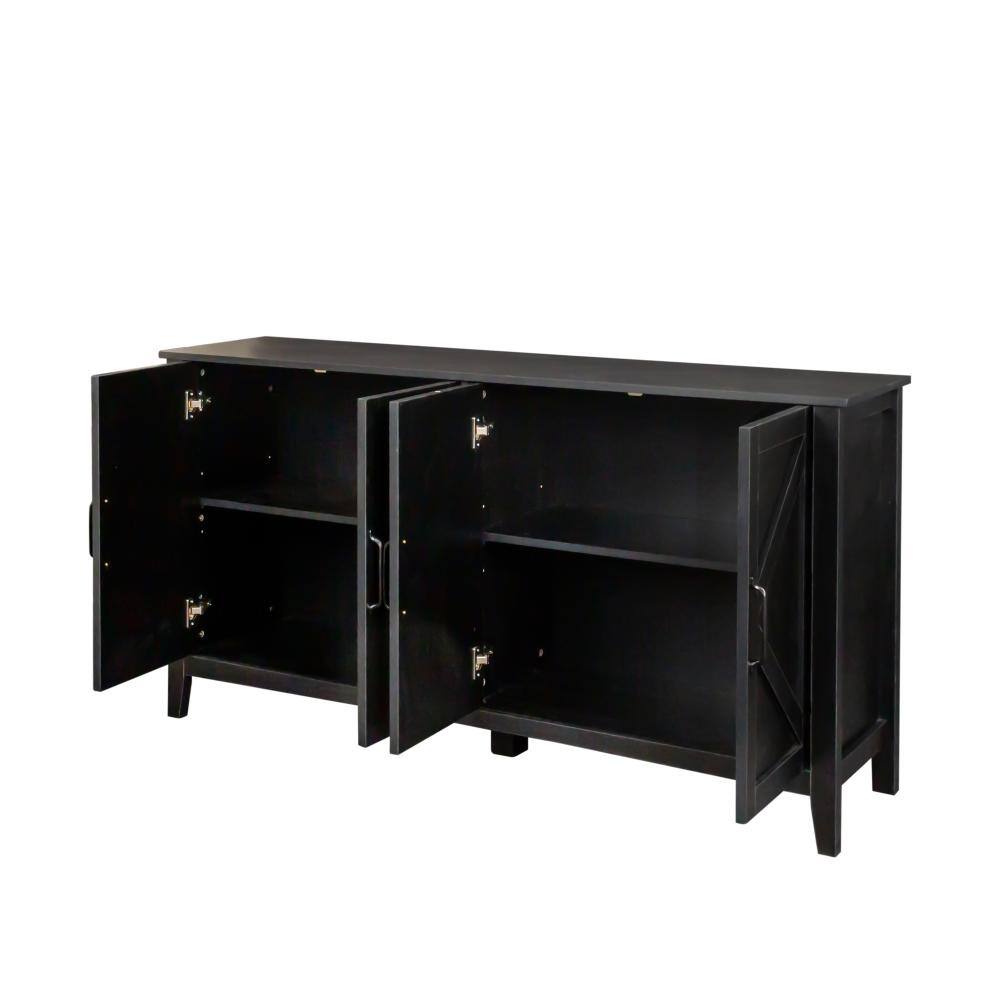 Cabinet with 4 Doors and 4 Open Shelves Freestanding Sideboard Storage Cabinet for Living Room Office Bedroom