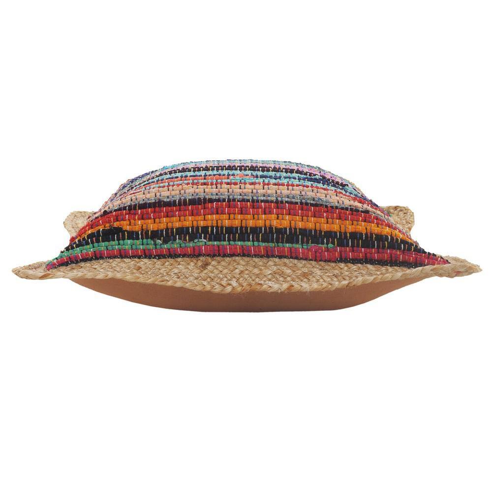 Multicolor Chindi Cotton and Jute Border 20" Square Throw Pillow