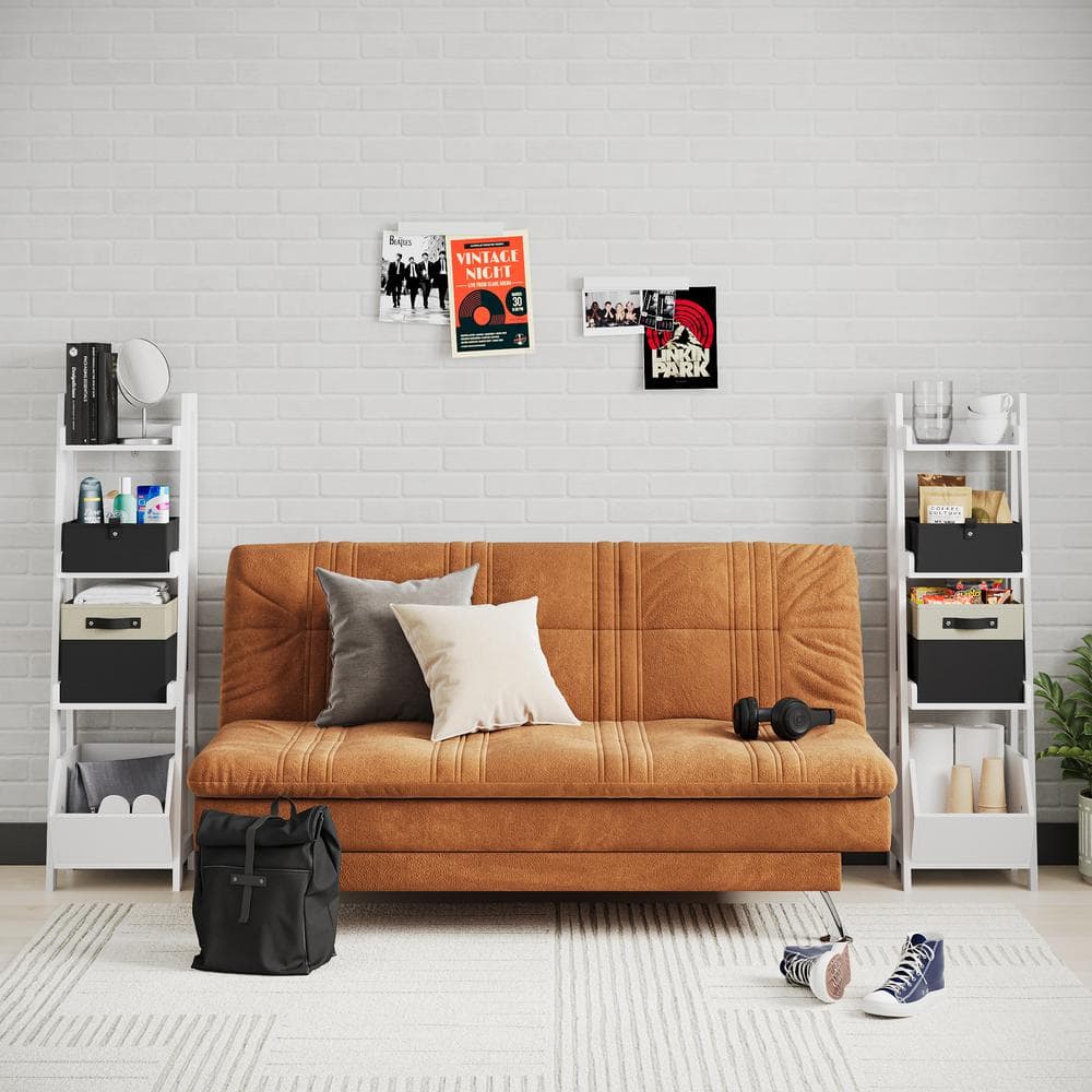 White MDF 4-Tier Kids Ladder Shelf with Storage Bin