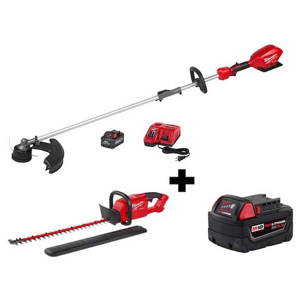 Milwaukee M18 FUEL QUIK LOK 18 V Lithium Ion Brushless Cordless String Trimmer 8.0Ah Kit with Hedge Trimmer and 5.0 Ah Battery