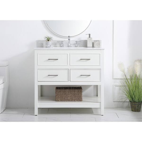 Timeless Home 36 in. W Single Bathroom Vanity in Clear Mirror with Vanity  Top in White with White Basin