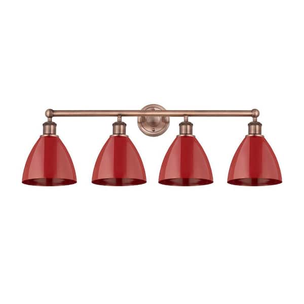 Plymouth Dome 34.5 in. 4-Light Antique Copper Vanity Light with Metal Shade