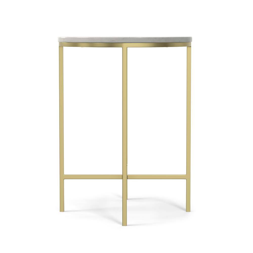 Gold Metal and White Marble Round Side Table, 16 inch