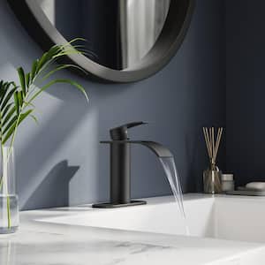 Single-Handle Bathroom Faucet with Deckplate Included and Spot Resistant in Matte Black