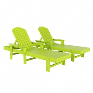 Altura 2-Piece Fade Resistant Classic Adirondack Poly Reclining Outdoor Chaise Lounge Chair with Arms in Lime
