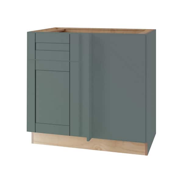 Washington 36 in. W x 24 in. D x 34.5 in. H Assembled Plywood Base Blind Kitchen Cabinet in Green with Soft Close Door