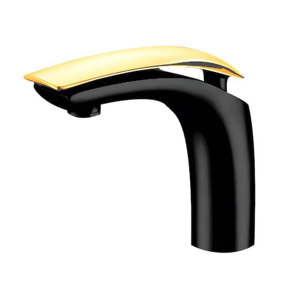 HOMLUX Single Handle Single Hole Bathroom Faucet with Drain Kit Included in Matte Black Black/Gold