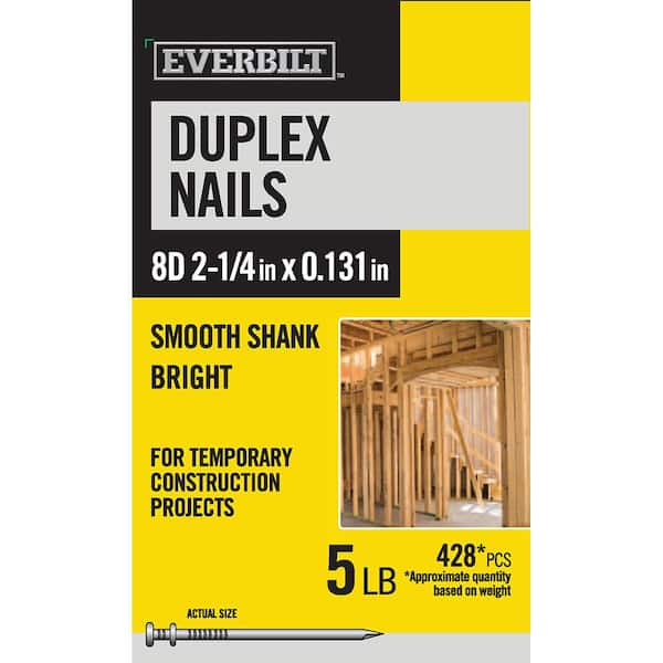 Everbilt 8D 2-1/4 in. Duplex Nails Bright 5 lbs (Approximately 428 Pieces)