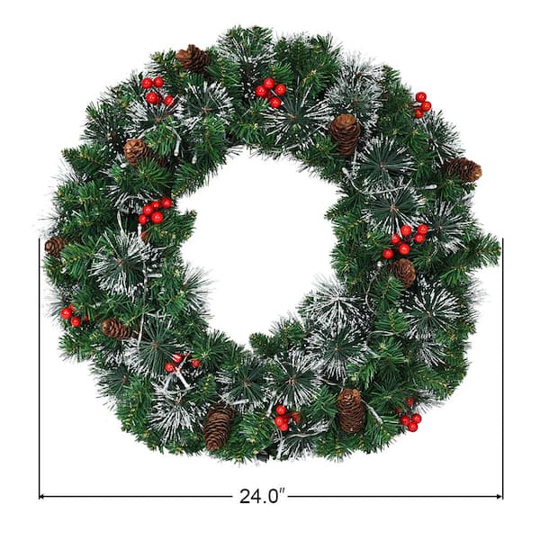 Costway 24 in. Green Pre-Lit LED Artificial Christmas Wreath 