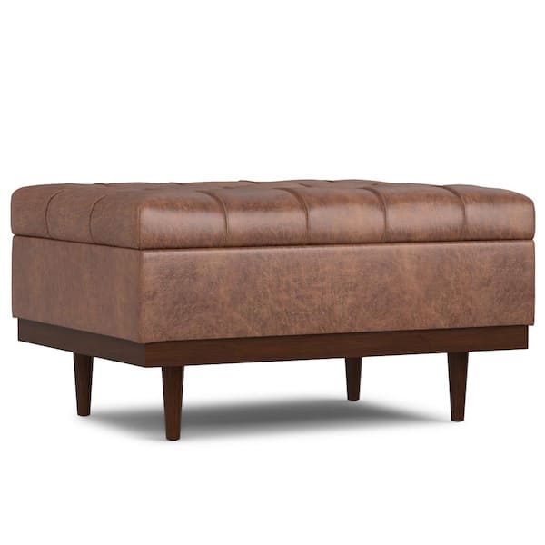 Simpli Home Mariah Distressed Saddle Brown Coffee Table Storage Ottoman