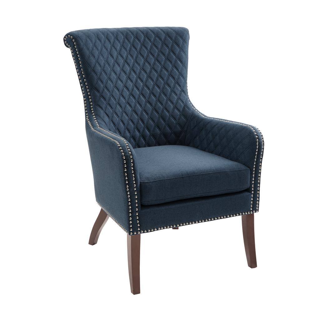 Heston Dark Blue Fabric Accent Chair with Square Arms