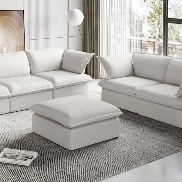 40.2 in. 1-piece Armless Modular Velvet Modern Sectional Sofa Ottoman in. White-Ottoman