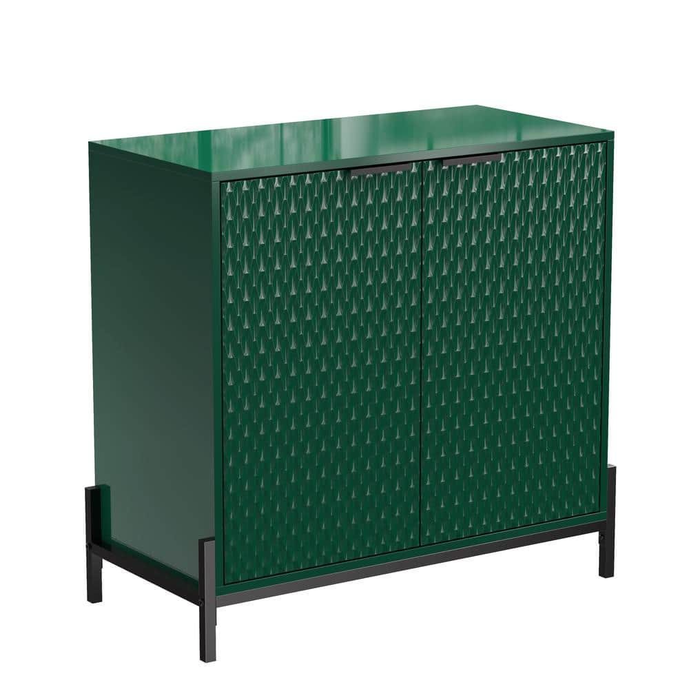 Green Glossy MDF Freestanding Accent Cabinet with Adjustable Shelving