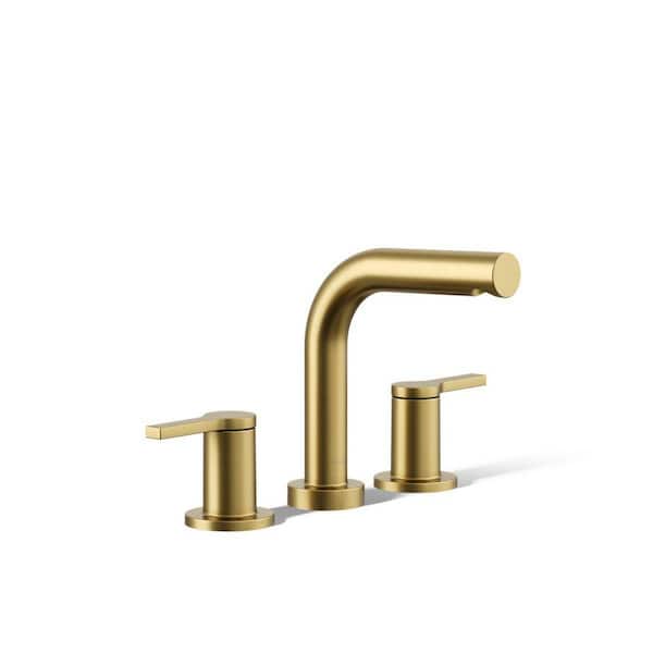 Elate 2-Handle Deck-Mount Bath Faucet Trim in Vibrant Brushed Moderne Brass