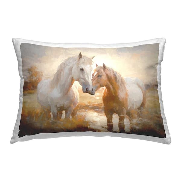 Stupell Industries Horses in Rippling Water Tan Print Polyester 14 in. x 20 in. Throw Pillow