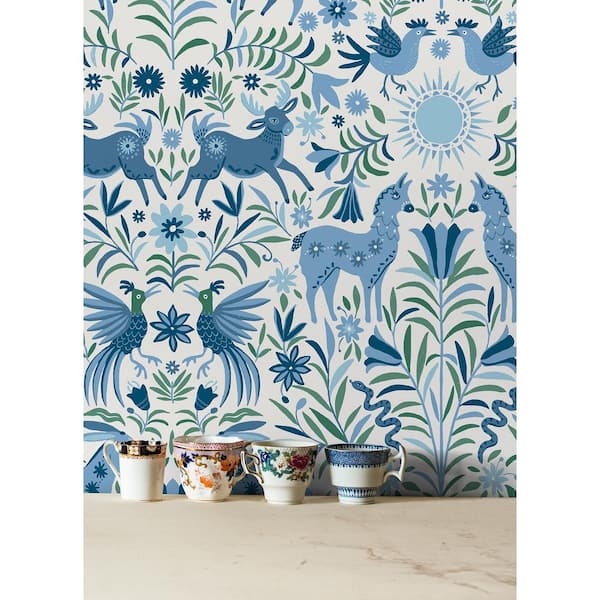 Whimsical Creatures Blue Peel and Stick Wallpaper