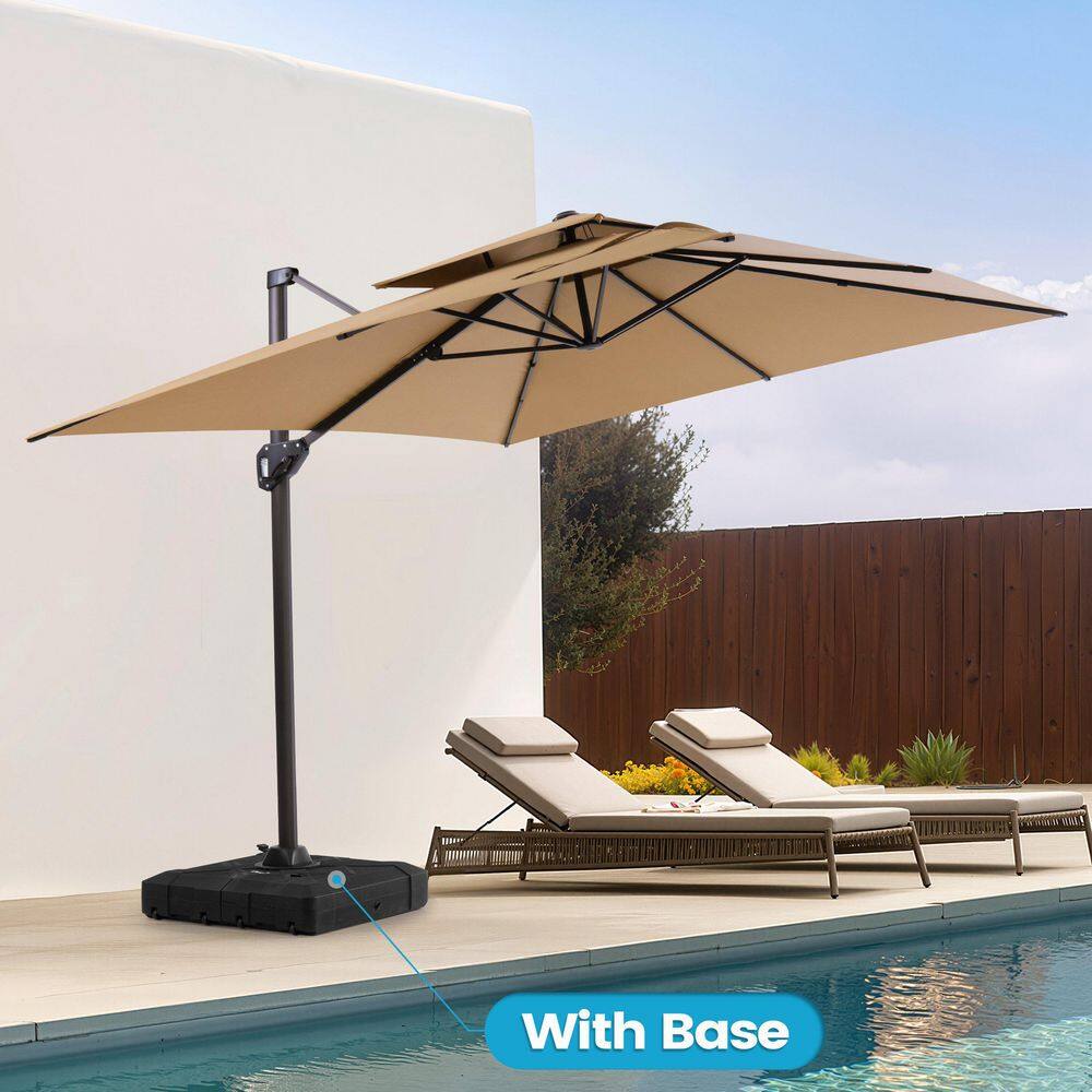 11 ft. x 9 ft. Swivel Double-Top Cantilever Tilt Patio Umbrella in Tan with 260 lbs. HDPE Base price history on PriceWatchPro