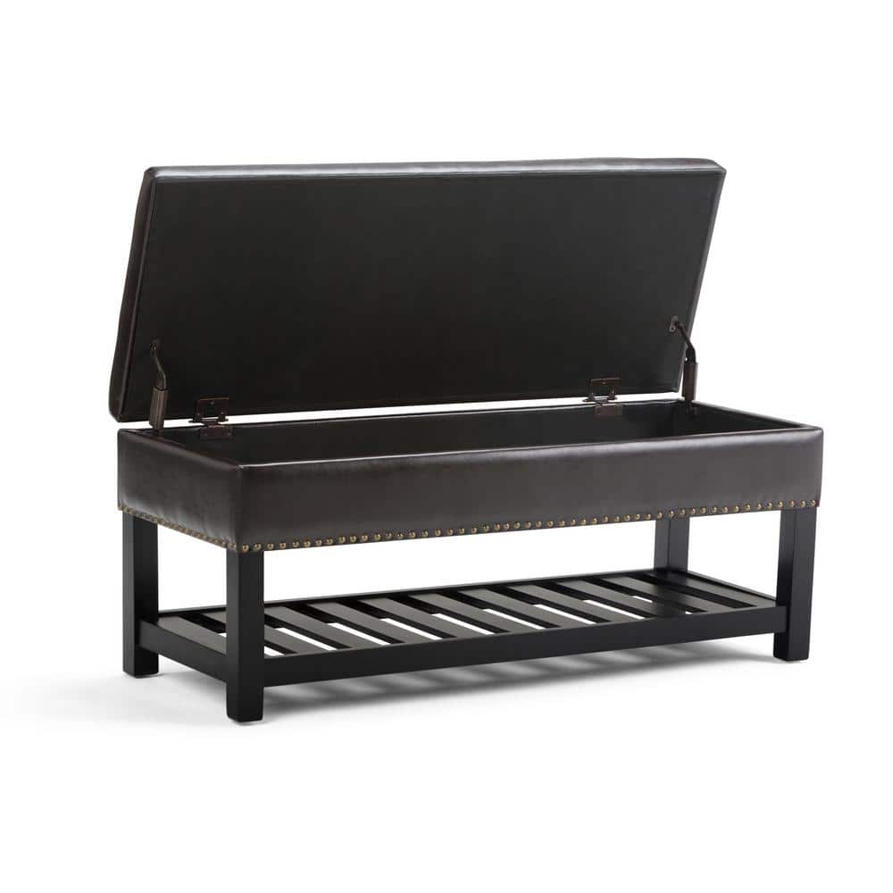 Tanners Brown Tufted Faux Leather Storage Ottoman Bench