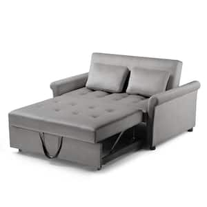 55 in.Gray Full Sleeper Sofa Bed  3-in-1 Velvet Pull Out Couch w/ Adjustable Backrest, Pillows Convertible Sleeper Couch