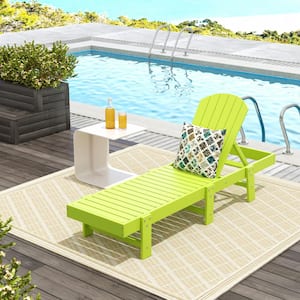 Altura Lime HDPE Plastic Outdoor Adjustable Backrest Classic Adirondack Chaise Lounger