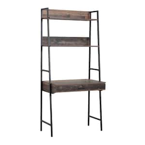 71 in. Planked Knotty Pine Wood 3-shelf Ladder Bookcase with Open Back