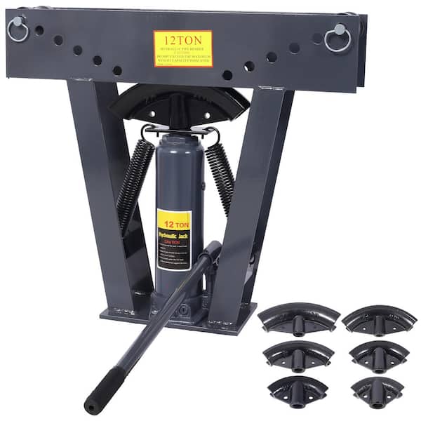 Tidoin 12-Ton Dark Gray Steel Adjustable Pipe Bender Manual Hydraulic with 6 Dies, Adjustable Rollers 90-180° Bending