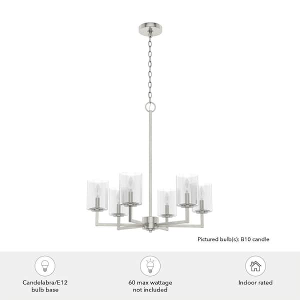 Hunter - Kerrison 6-Light Brushed Nickel Island Chandelier with Clear Seeded Glass Shades