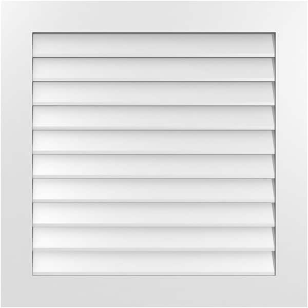 Ekena Millwork 34" x 34" Rectangular White PVC Paintable Gable Louver Vent Non-Functional