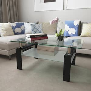 39.37 in. Black Rectangle Glass Coffee Table ，Modern Side Center Tables for Living Room