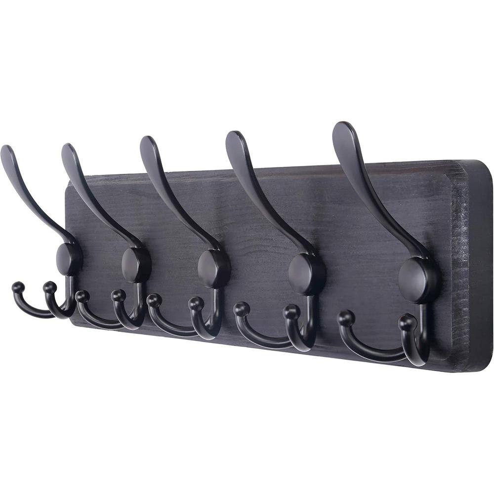 17.25 in. W x 4.3 in. D Black Farmhouse Coat Rack Wall Mount with 5-Triple 