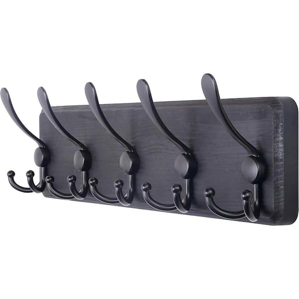 Unbranded 17.25 in. W x 4.3 in. D Black Farmhouse Coat Rack Wall Mount with 5-Triple Hooks Decorative Wall Shelf