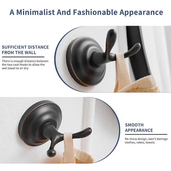 Traditional J-Hook Double Robe/Towel Hook Bathroom Towel Hooks Towel and Robe Wall Hooks in Oil Rubbed Bronze(4 Pack)