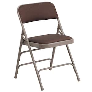Hercules Series Curved Triple Braced & Double Hinged Brown Patterned Fabric Upholstered Metal Folding Chair