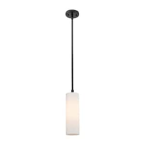 Crown Point 100-Watt 1 Light Matte Black Shaded Pendant Light with Frosted glass Frosted Glass Shade