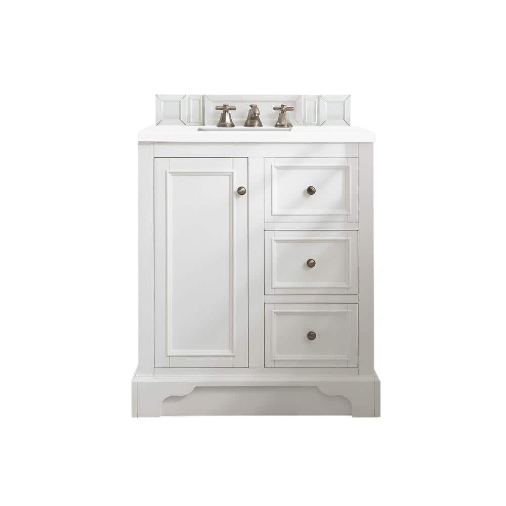 James Martin Vanities De Soto 31.3 in. W x 23.5 in. D x 36.3 in. H Bathroom Vanity in Bright White with White Zeus Quartz Top -  825-V30-BW-3WZ