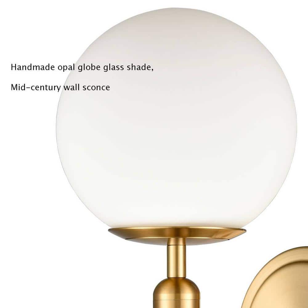 Opal Globe Brass Vanity Wall Sconce with Glass Shade