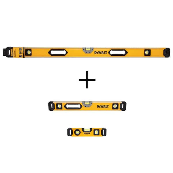 DEWALT 48 in. Magnetic Box Beam Level, 24 in. Magnetic Heavy Duty Box Beam Level and 9 in. Torpedo Level