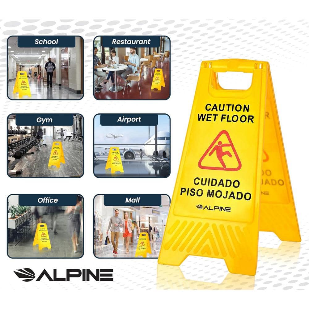 Yellow Bilingual Plastic Caution Wet Floor Sign Set