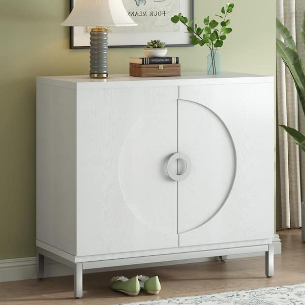 Unbranded White Modern Sideboard Accent Storage Cabinet Wooden Cabinet with Adjustable Shelf