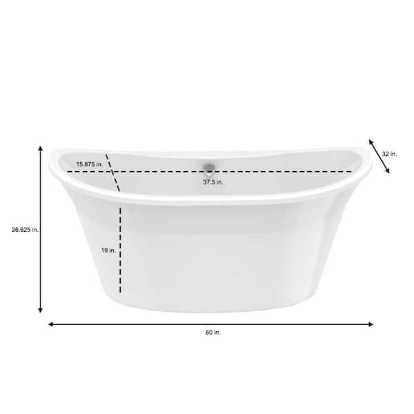 Orchestra 60 in. Fiberglass Center Drain Non-Whirlpool Flatbottom Freestanding Bathtub in White