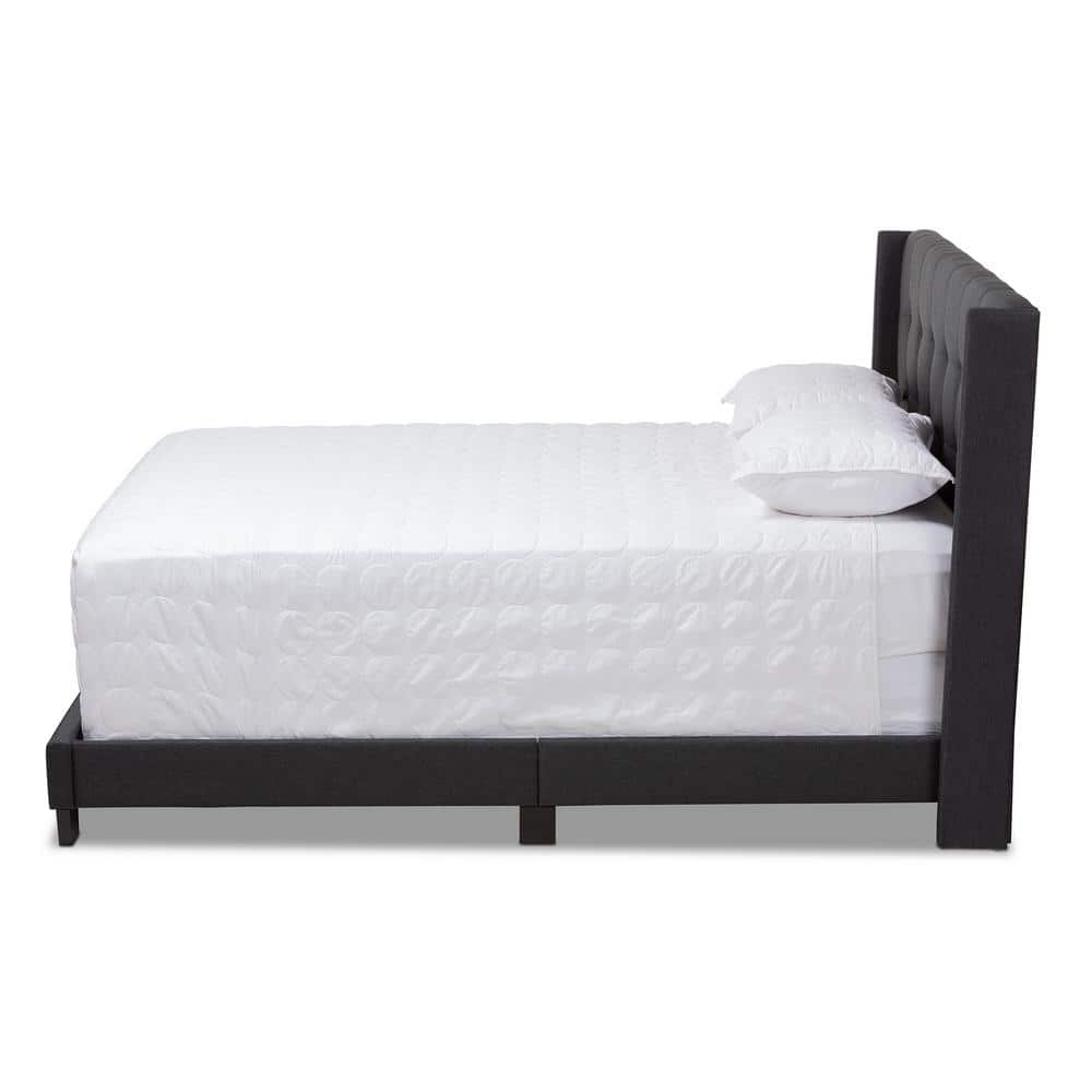 Charcoal Gray Upholstered Queen Bed with Tufted Headboard
