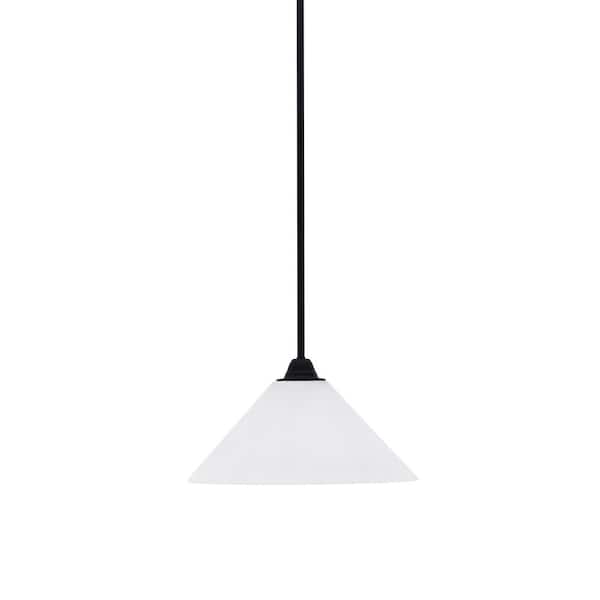 Unbranded Madison 100-Watt 1-Light Matte Black Shaded Pendant Light with 12 in. White Marble Shade, No Bulb Included