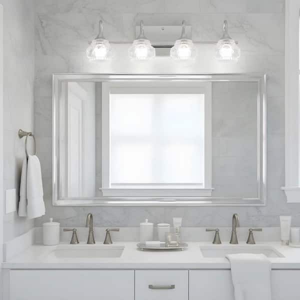 22.8 in. 4-Light Chrome Bathroom Vanity Light with Elegant Clear Glass Shade