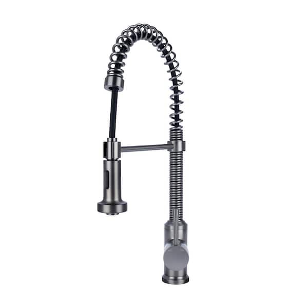 Fontaine by Italia Residential 1-Hole, Single Handle Spring Kitchen Faucet with Flat Sprayer in Gun Metal Pewter