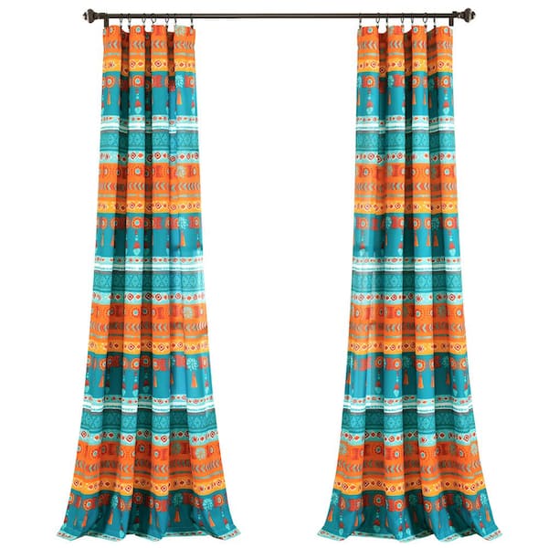 Turquoise/Multi Striped Rod Pocket Room Darkening Curtain - 52 in. W x 84 in. L (Set of 2)