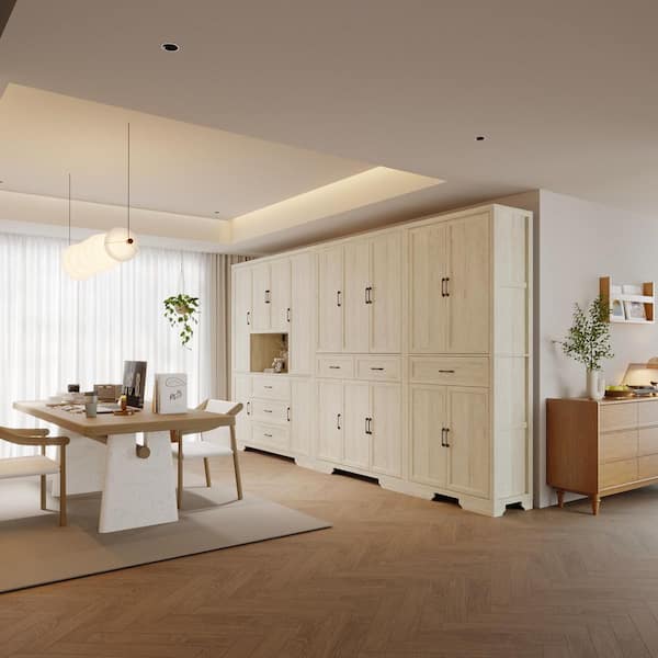 78.7 in. Tall Light Oak Wood 27-Shelf Wall Bookcase with Drawers, Anti-Tip Kit, Home Office, Living Room