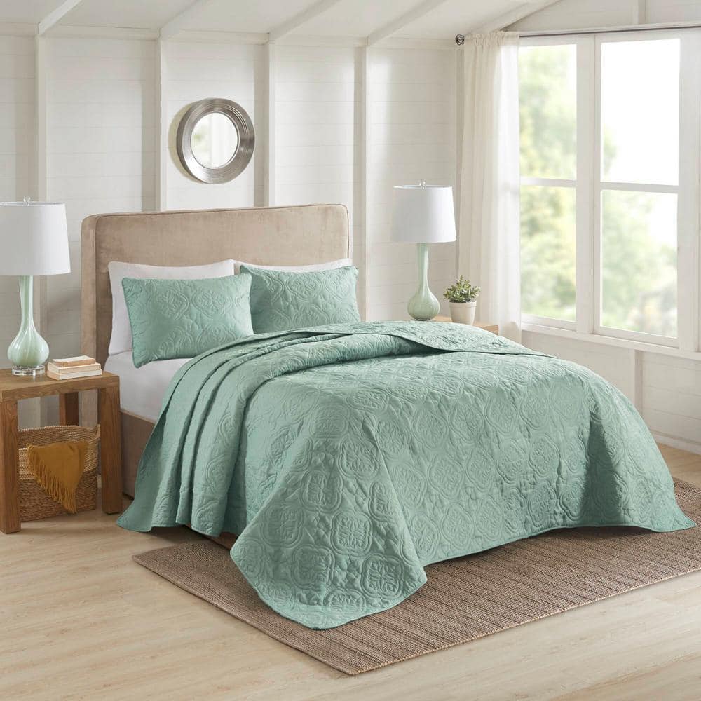 Seafoam King Reversible Microfiber Bedspread Set